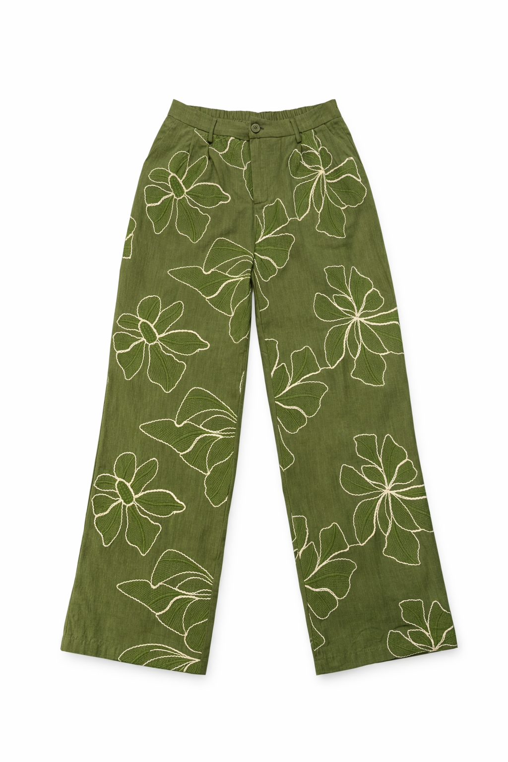 Set lino flores bordadas