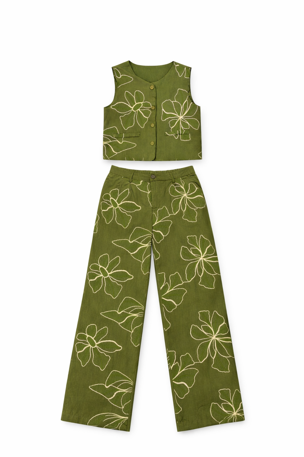 Set lino flores bordadas