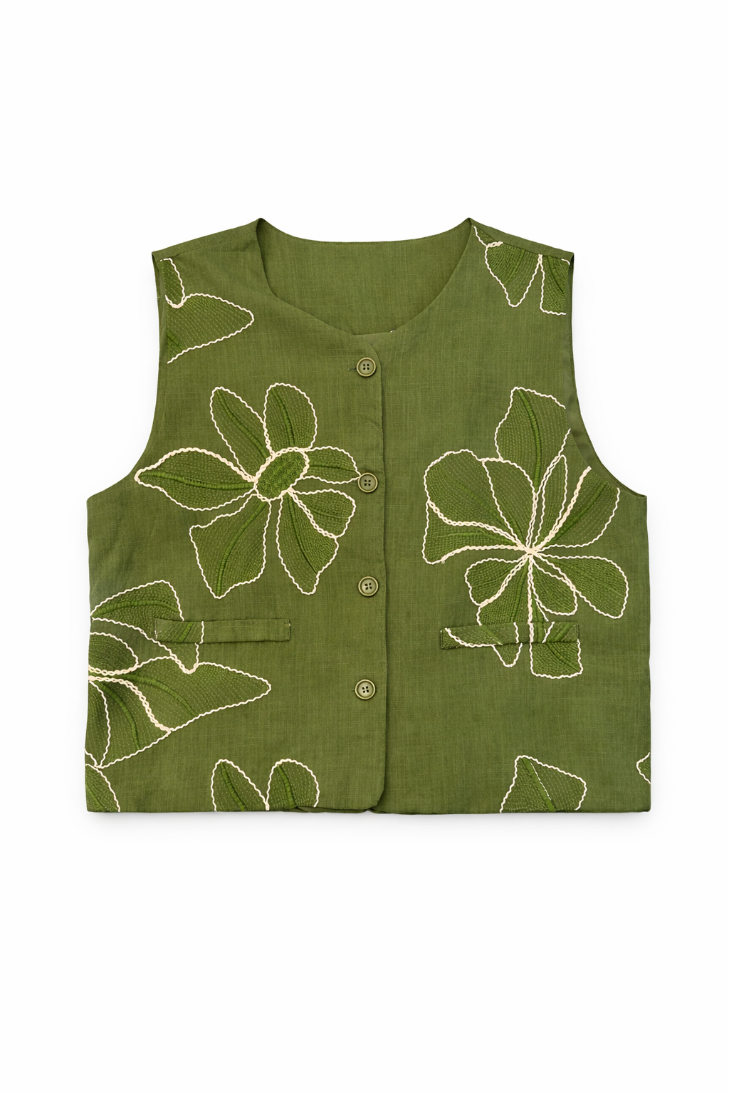Set lino flores bordadas